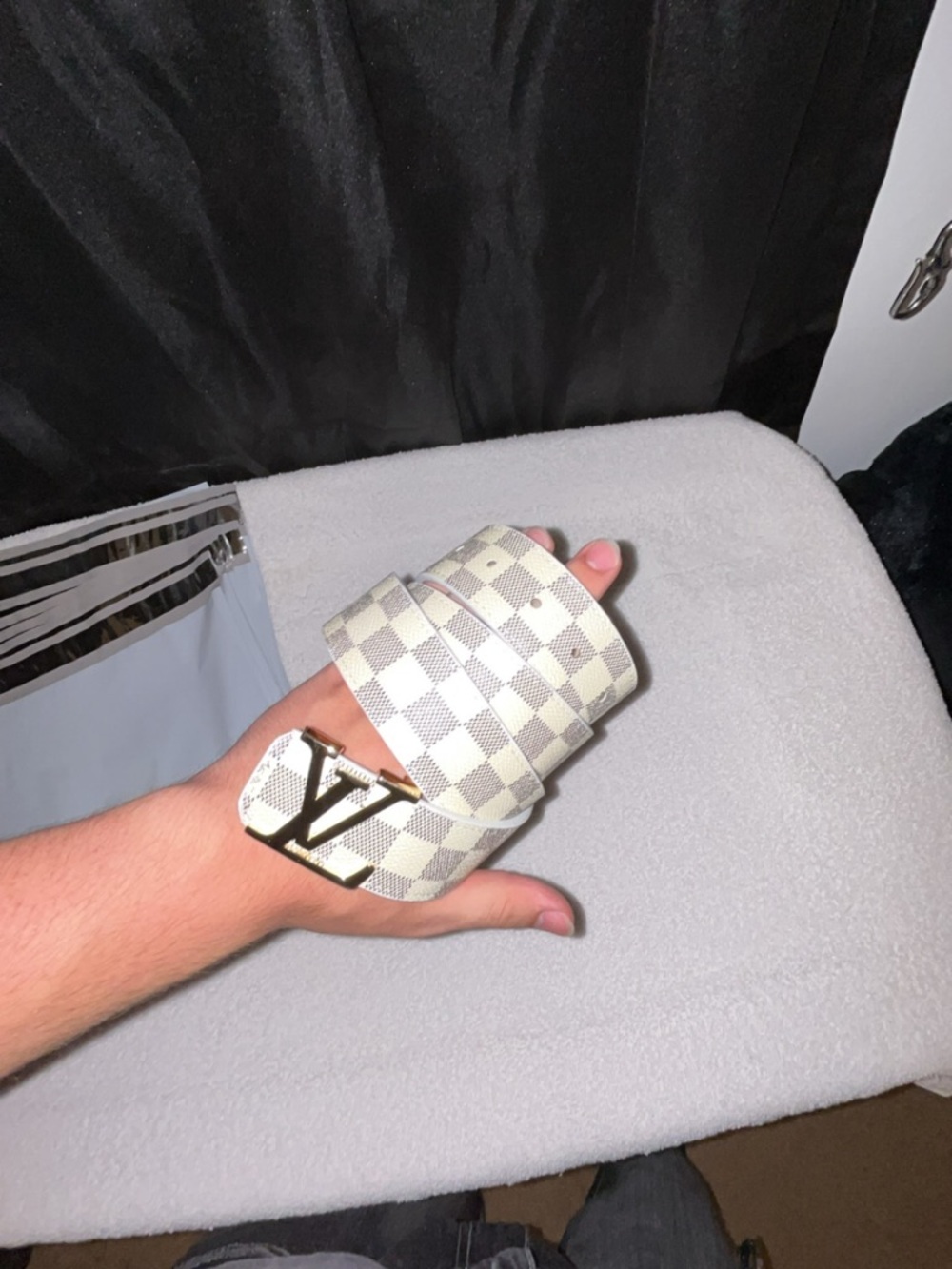 White and Grey monogram belt